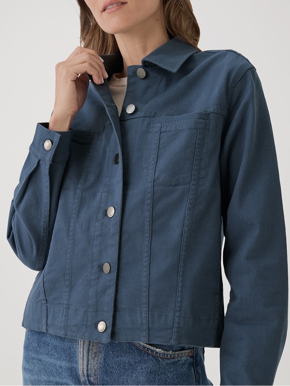 Pact Women’s Stretch Twill Denim Jacket Small Slate Blue Top
